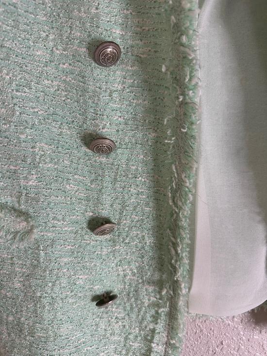 Zara Mint Bouclé Fringe Double-Breasted Blazer Jacket - Picture 3 of 6